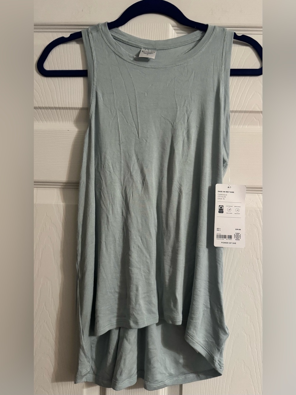 Athleta Ease In Rib Tank Top Powder Blue Racerback NWT Size M